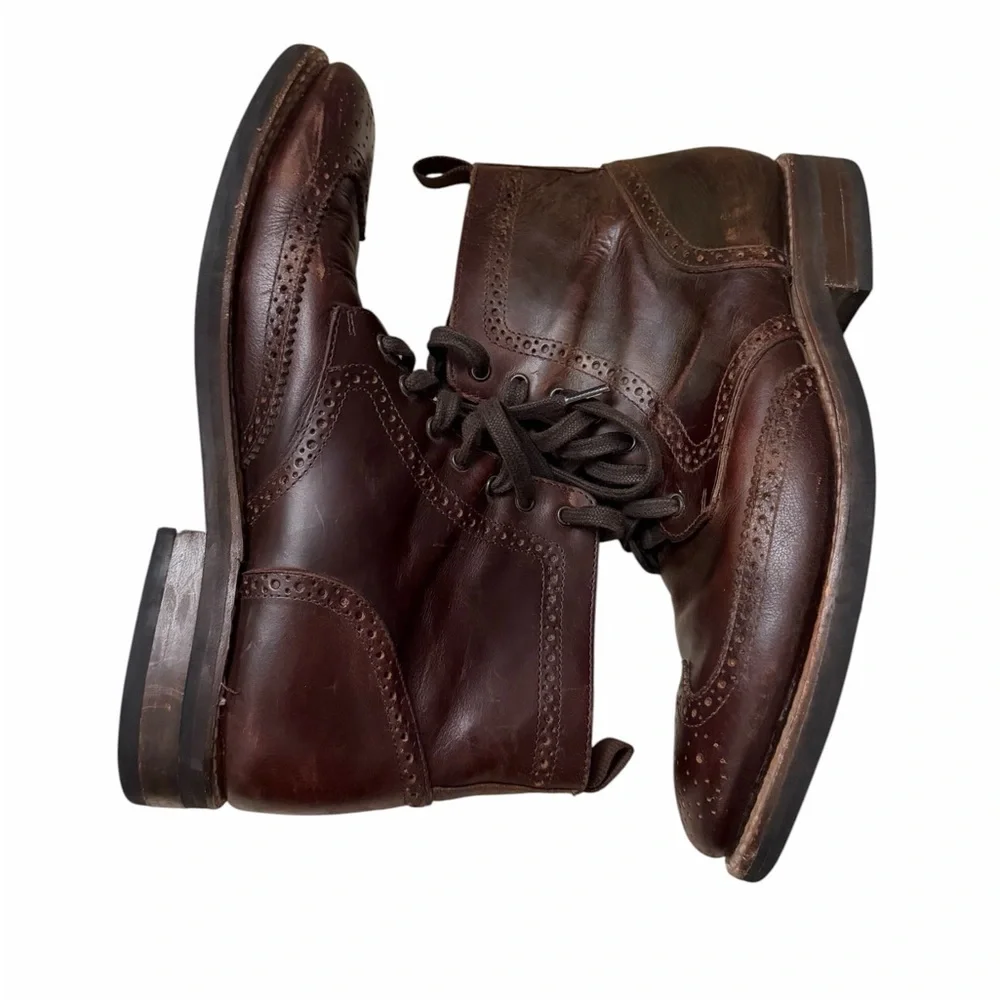 Thursday Boot Company Men's Dark Brown Leather Chukka Brogue Boots, pre-owned